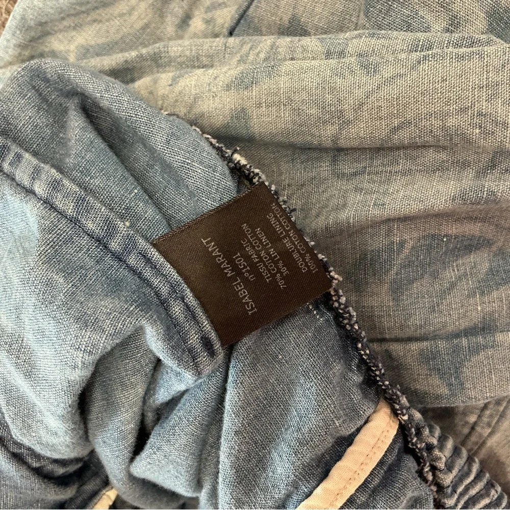 Isabel Marant Étoile Floral Chambray Moto Jacket Blue Zip Front Paris Designer - Picture 4 of 5